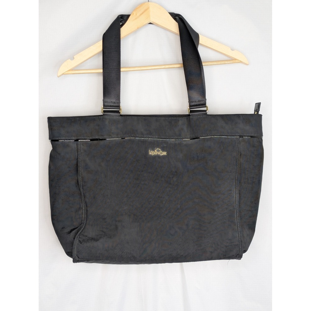 Kipling Black Nylon Laptop Tote Shoulder Bag Travel Work Gold Hardware 20x12